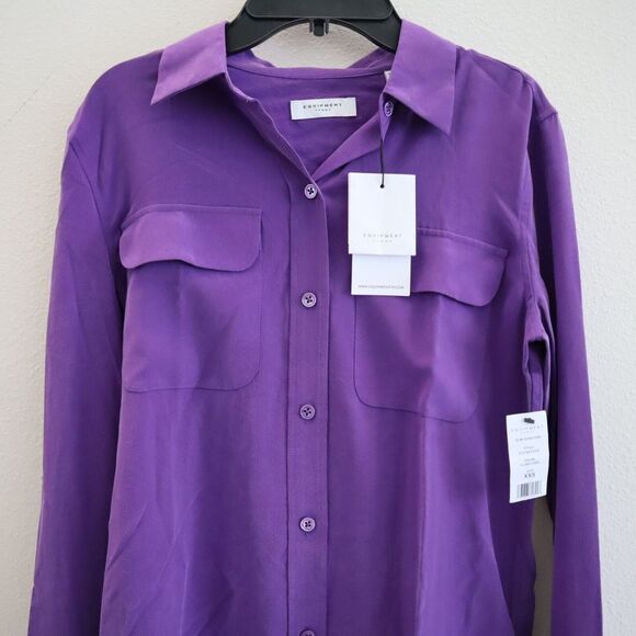 Equipment Women's Sz XXS Purple Slim Signature Silk Long Sleeve Shirt - Picture 4 of 6